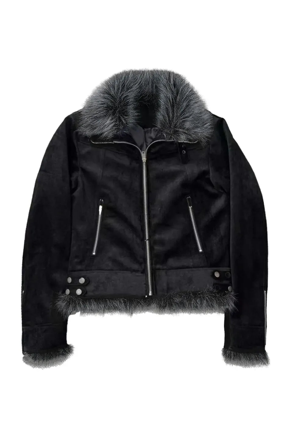 Short Fox Fur Patchwork Silver Fox Fur Collar Double Wear Cotton Jacket