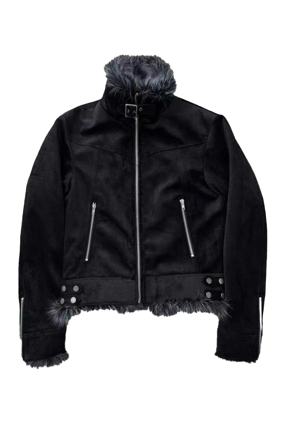 Short Fox Fur Patchwork Silver Fox Fur Collar Double Wear Cotton Jacket