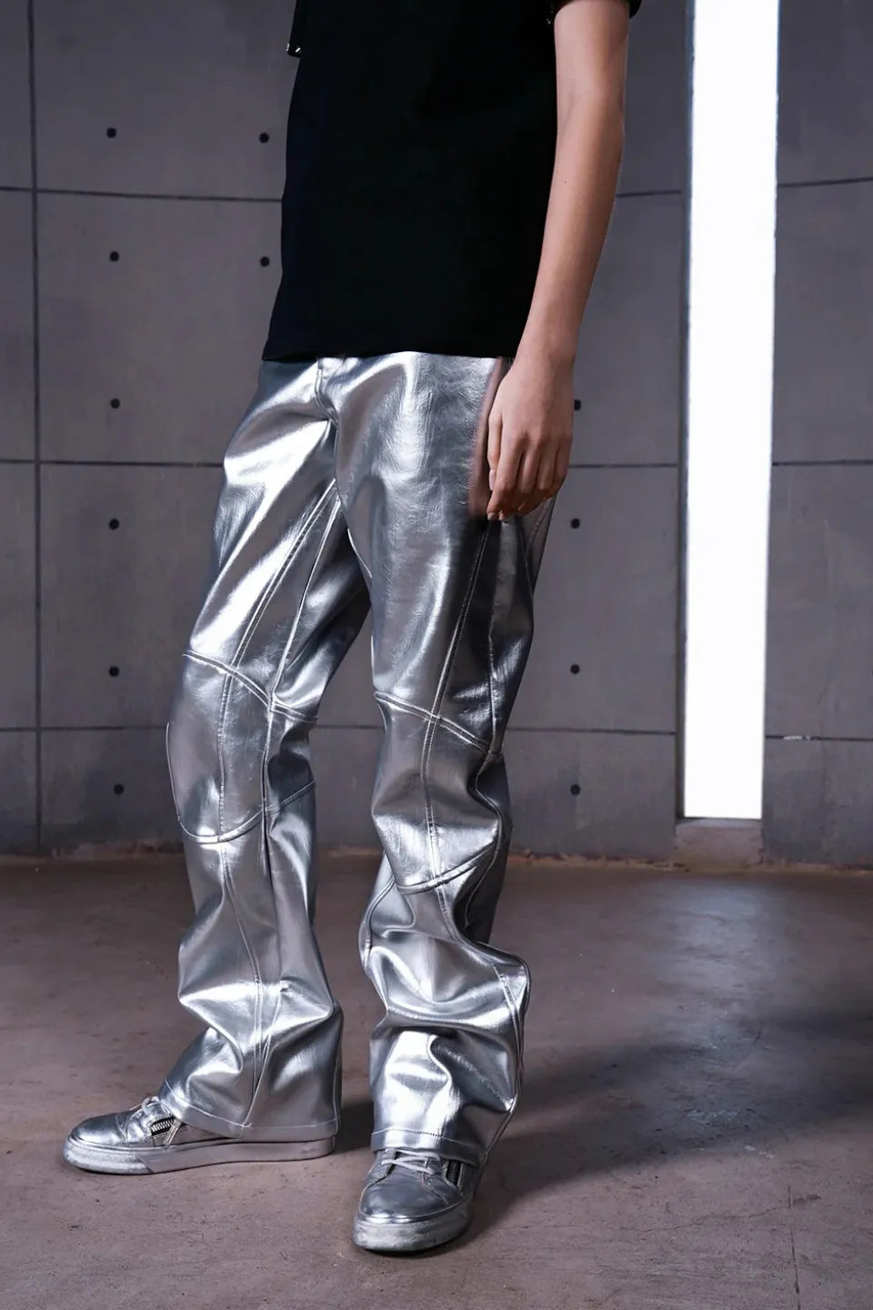 Silver Liquid Leather Pants
