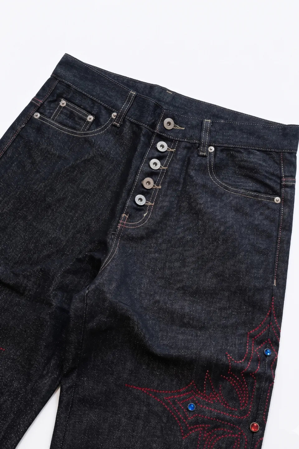 Silver Thread Cross Rhinestone Jeans
