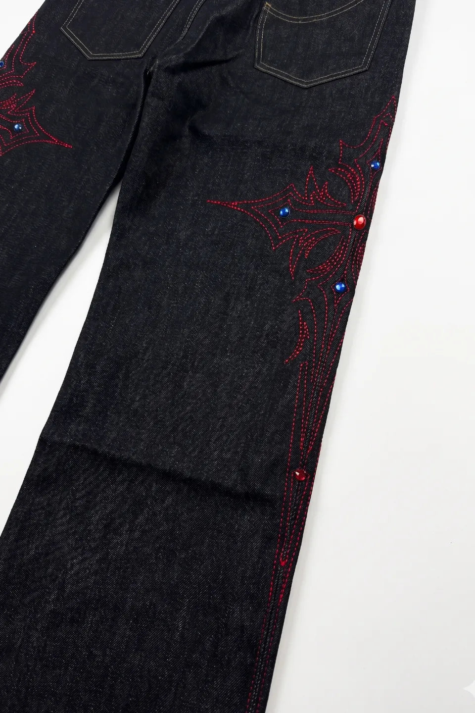 Silver Thread Cross Rhinestone Jeans