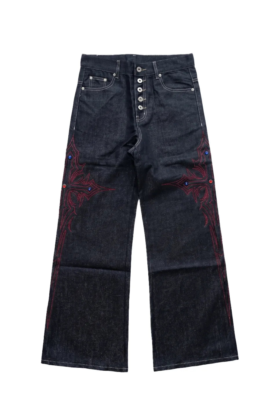 Silver Thread Cross Rhinestone Jeans