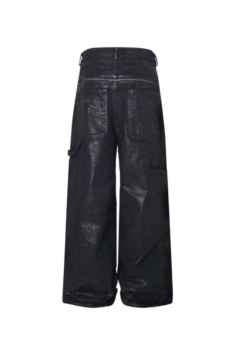 Silver Waxed Damaged Zip Pants