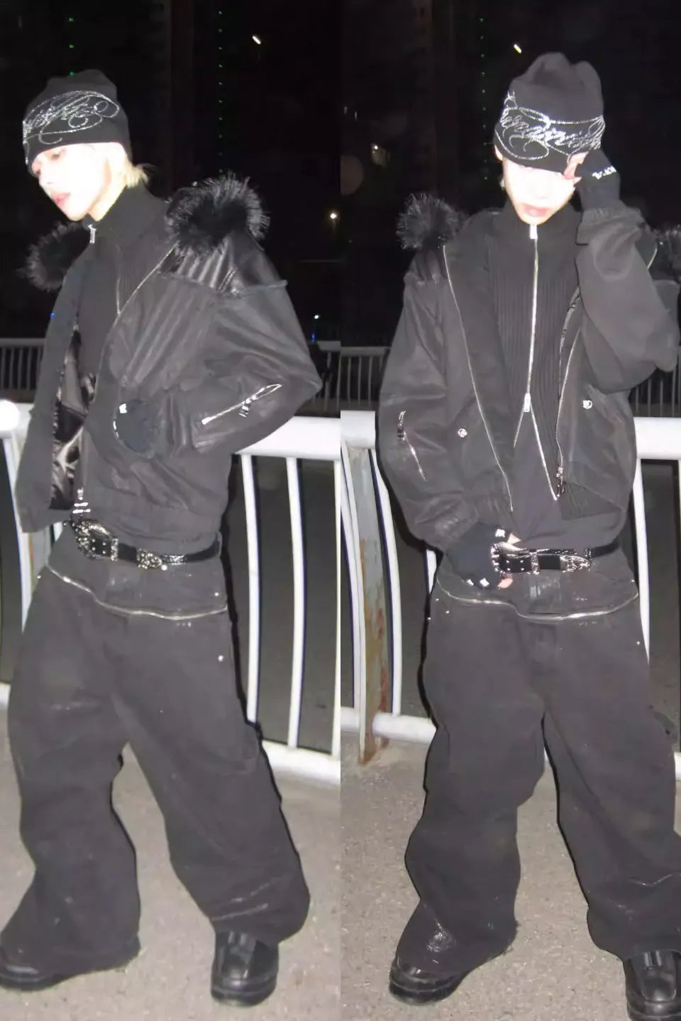 Silver Waxed Damaged Zip Pants