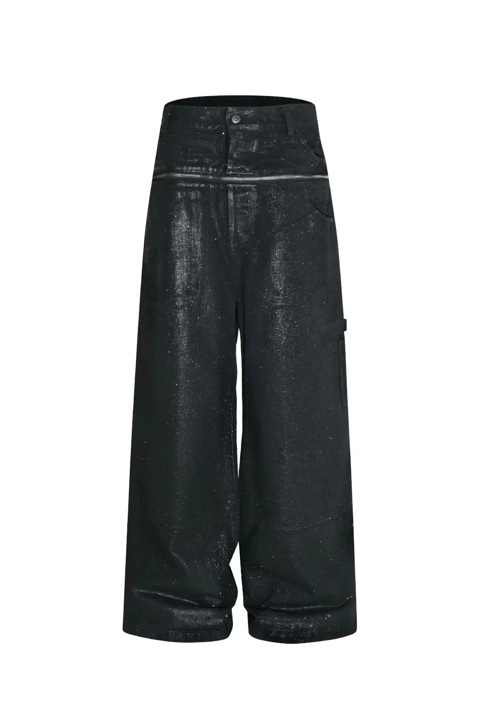 Silver Waxed Damaged Zip Pants