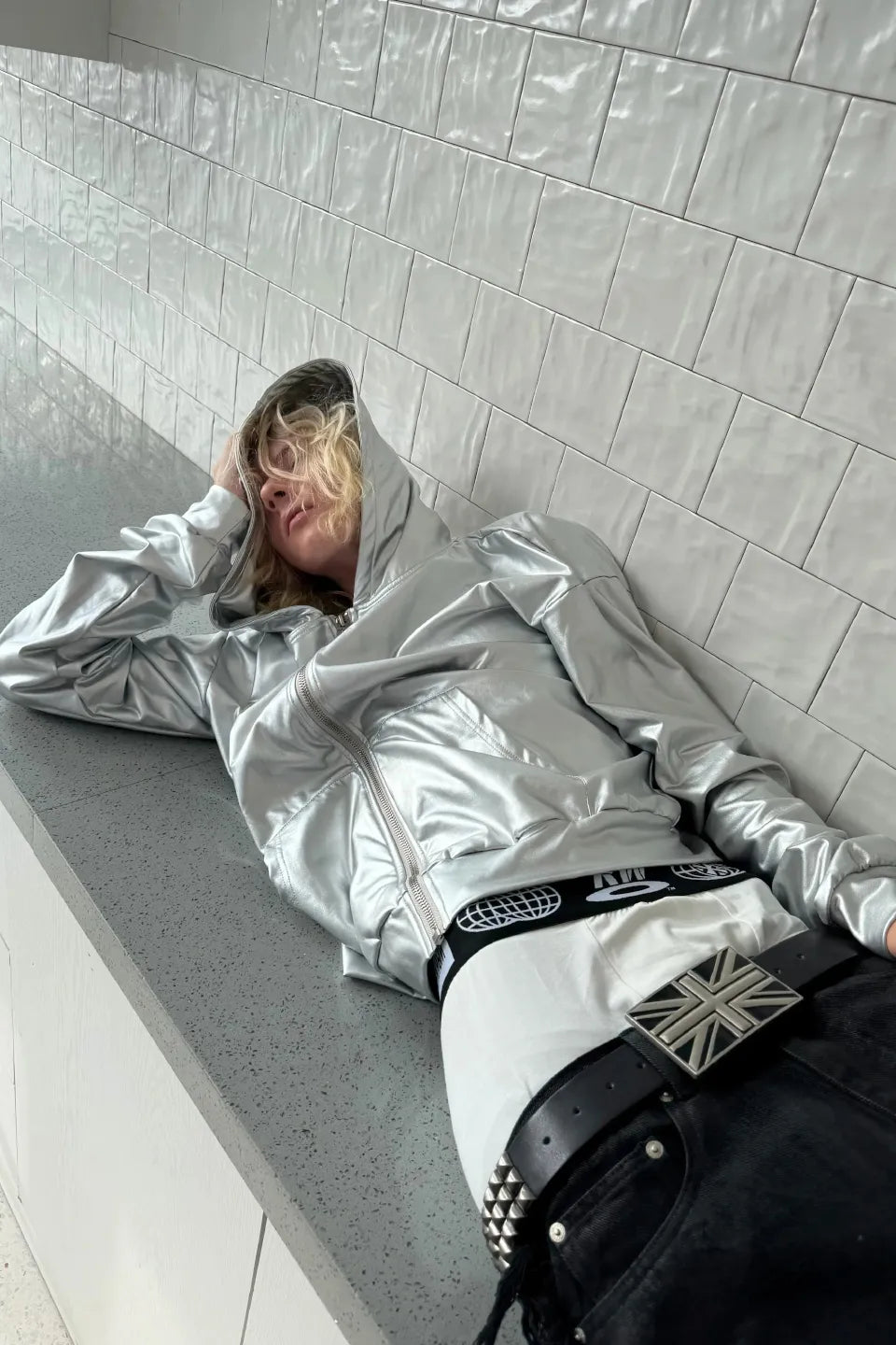 Silver Zip Up Hoodie