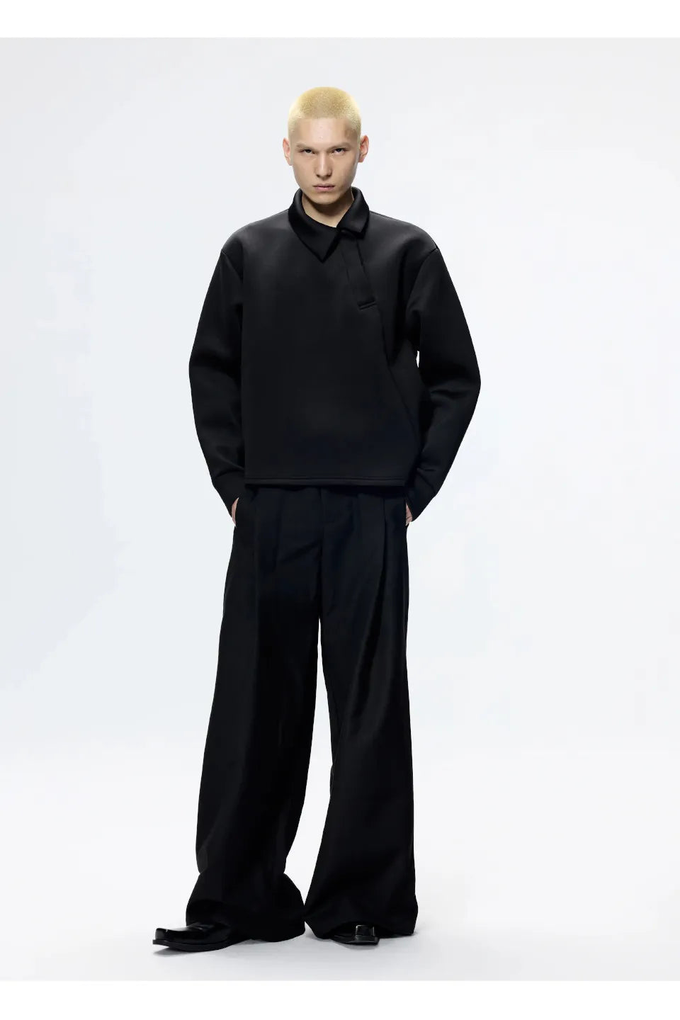 Slant Collar Polo Sweatshirt
