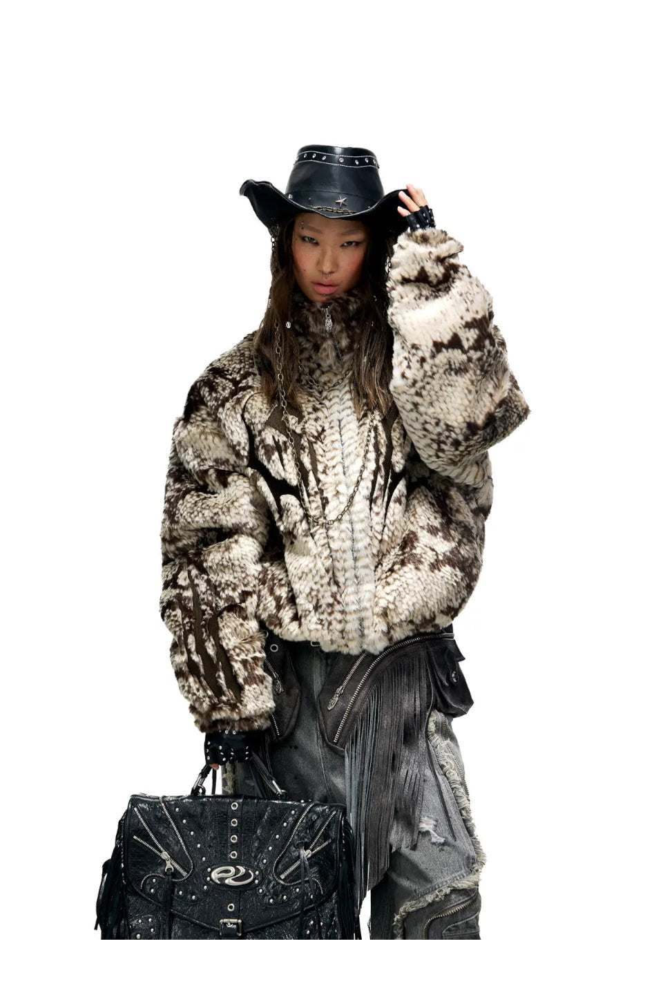 Snake Print Faux Fur Jacket