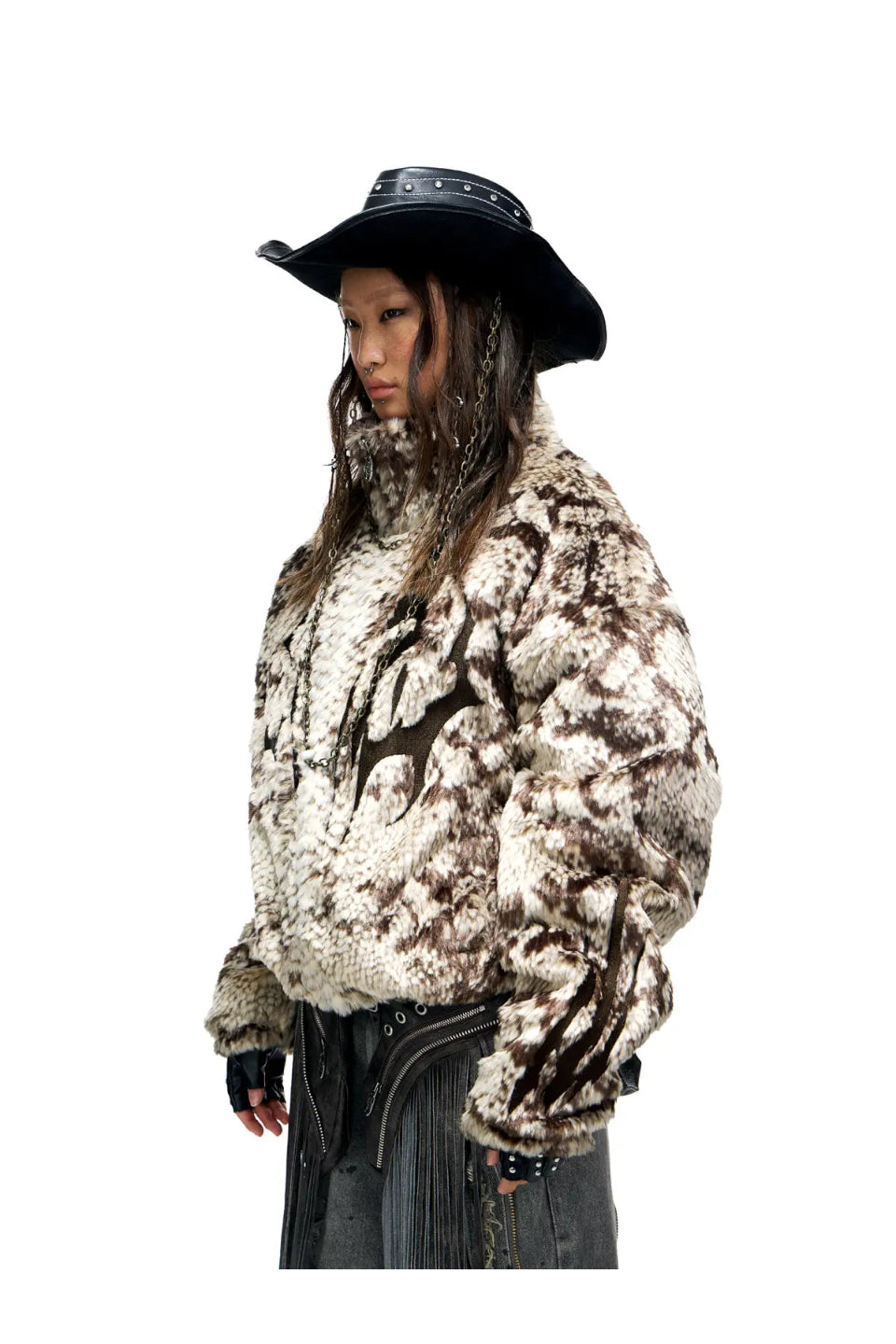 Snake Print Faux Fur Jacket