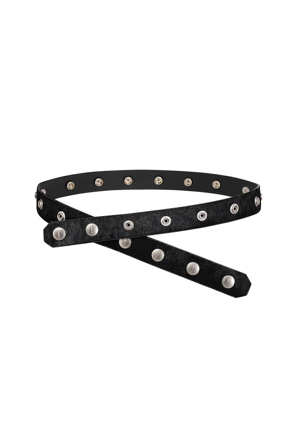 REBEL WAVE Snap Button Belt - 等間隔にシルバーのスナップボタンが並ぶブラックのパンクベルト全体