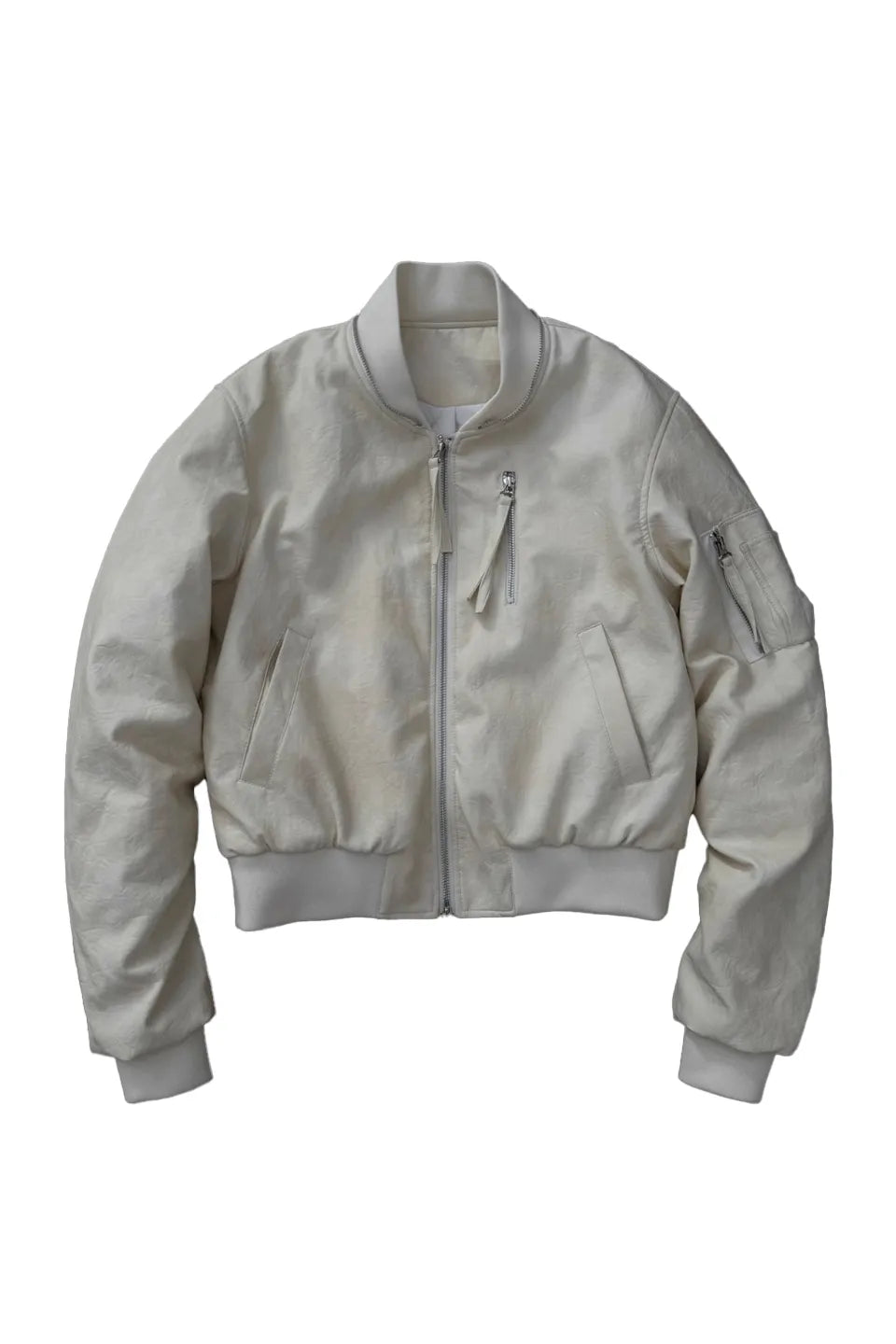 Snow White Rubbed Leather Detachable Fur Short MA-1 Cotton Jacket