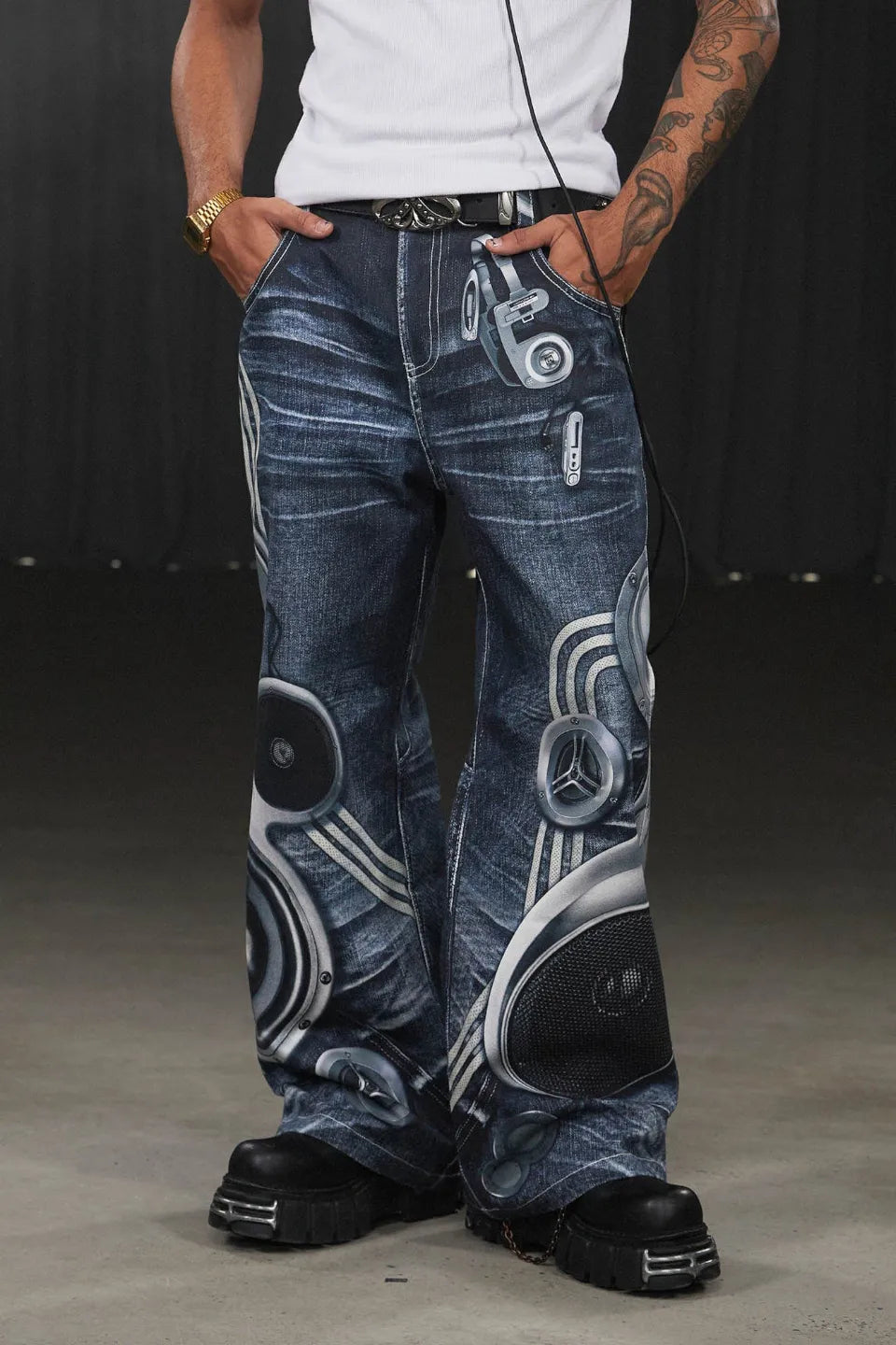Sound Print Denim Pants
