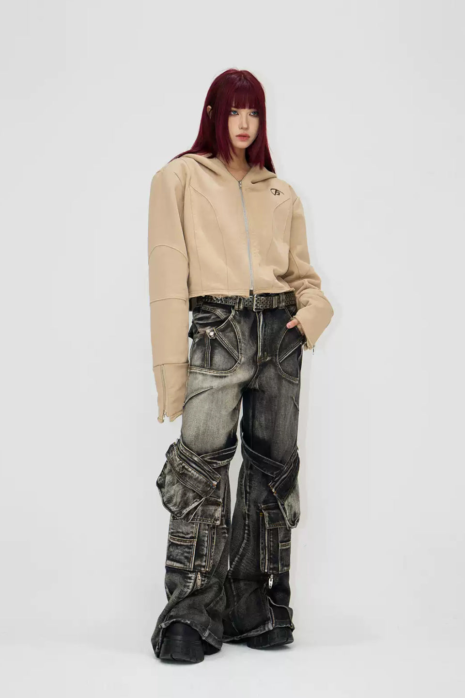 Straight Leg Denim Cargo Pants