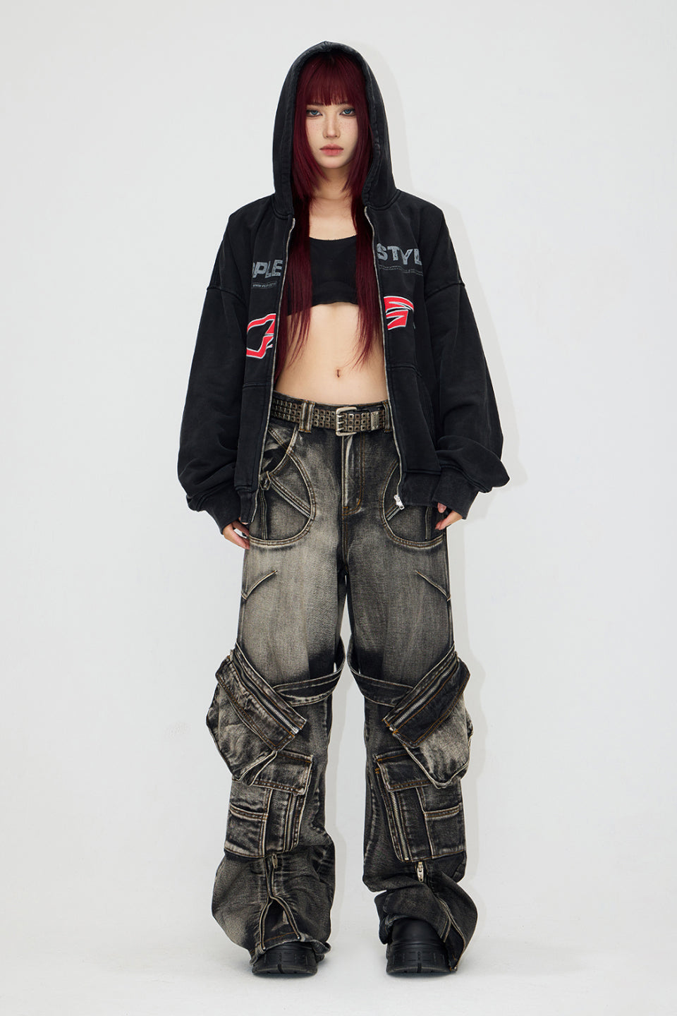 Straight Leg Denim Cargo Pants