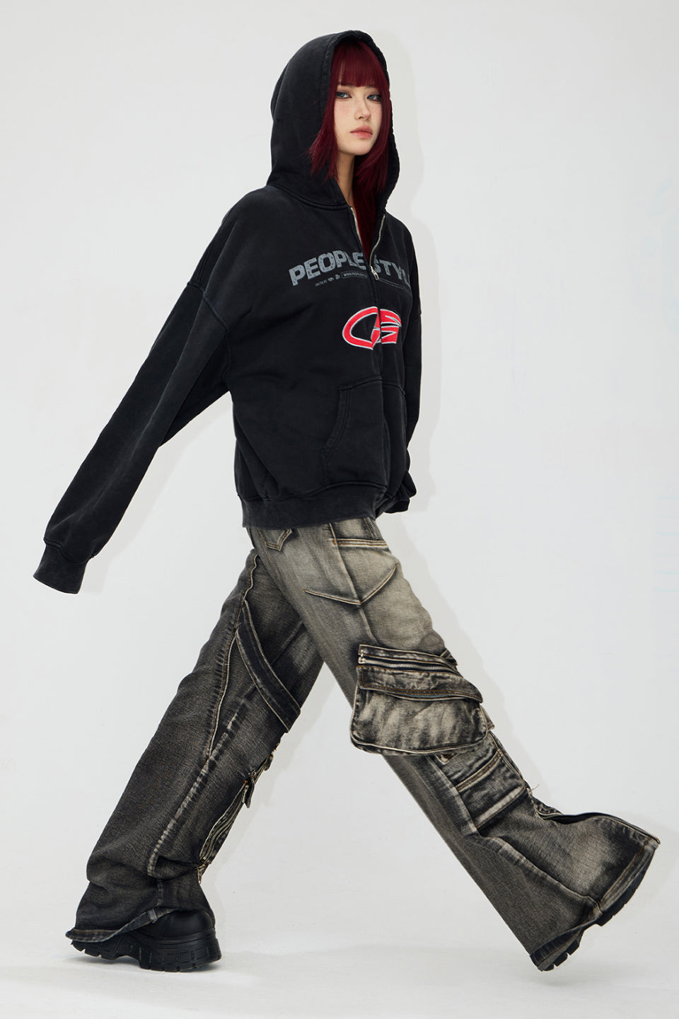 Straight Leg Denim Cargo Pants