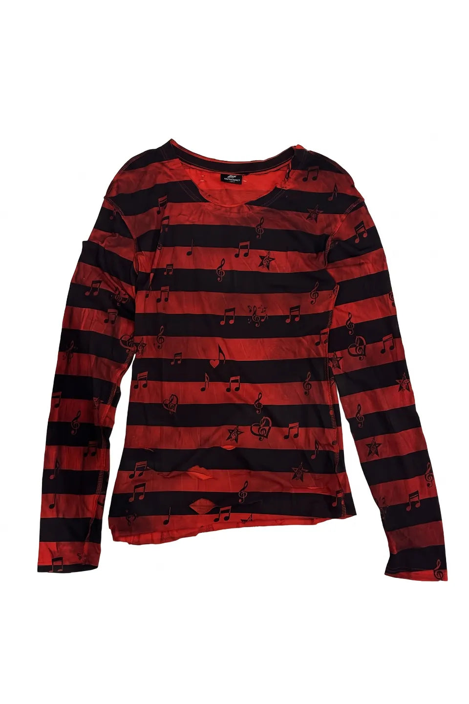 Striped Musical Note Distressed LS Tee