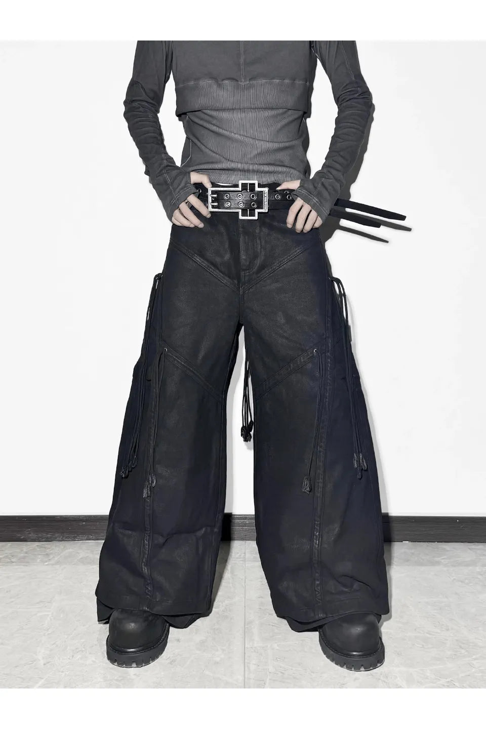 Structural Drawstring Metallic Brushed Trousers