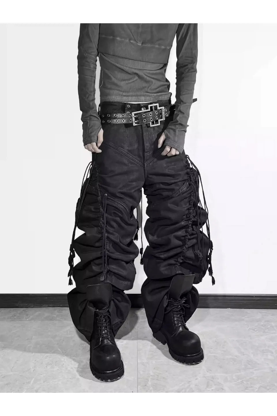 Structural Drawstring Metallic Brushed Trousers