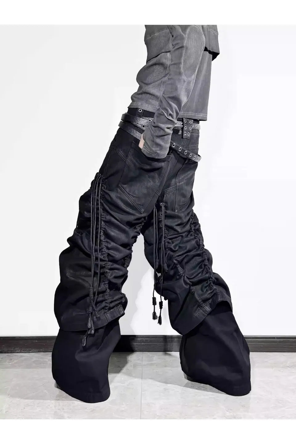Structural Drawstring Metallic Brushed Trousers
