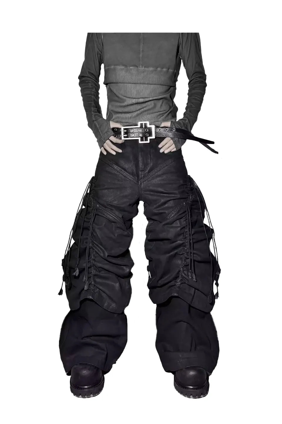 Structural Drawstring Metallic Brushed Trousers