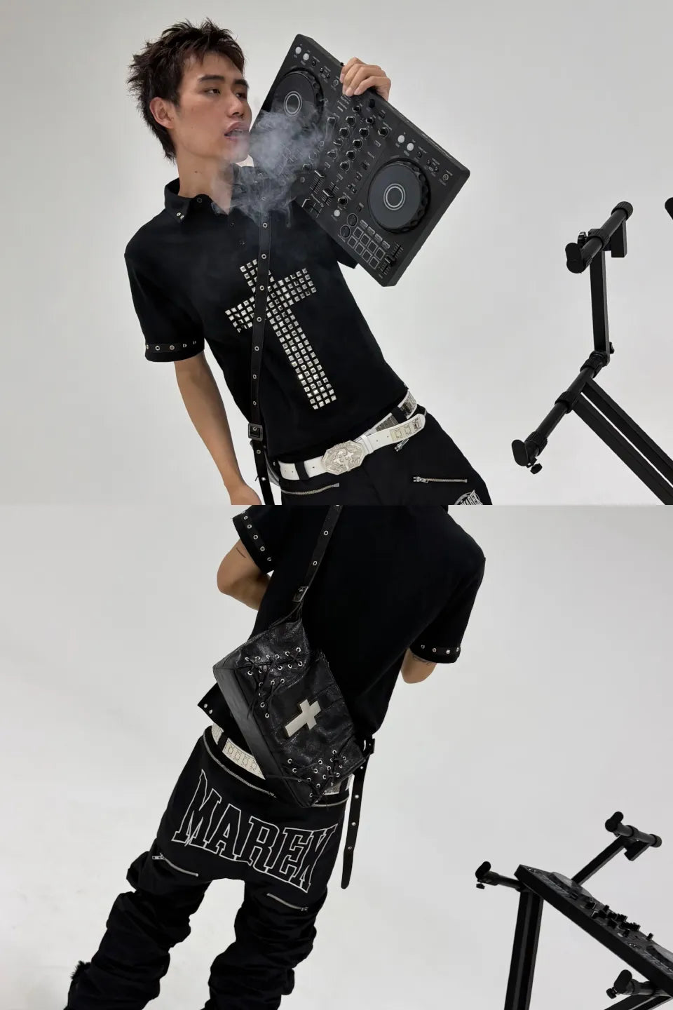 Studded Cross Grunge Polo Shirts