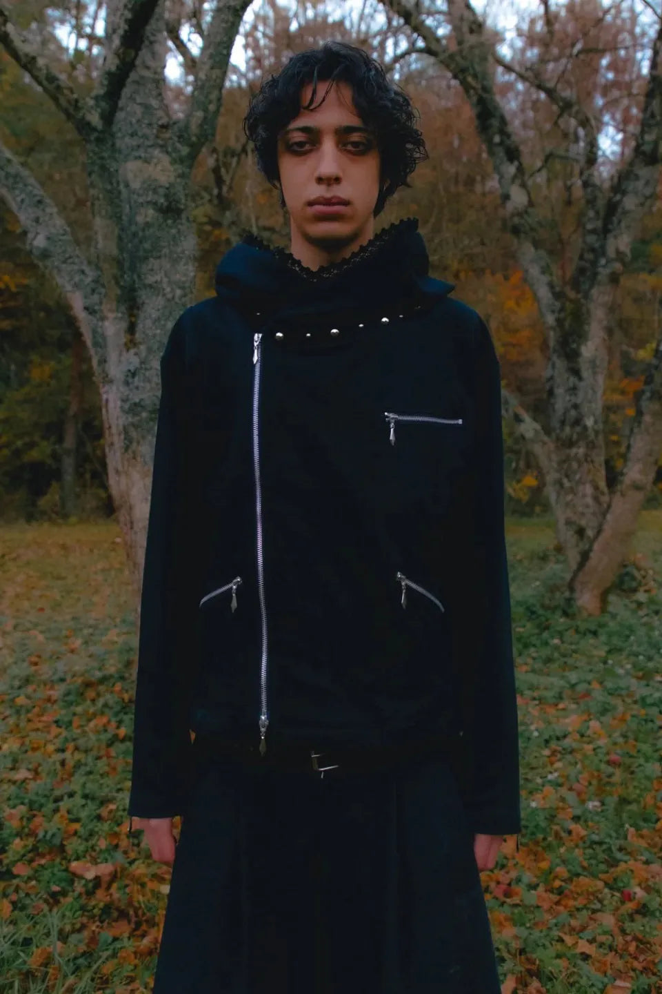 Studded Offset Zip Hoodie