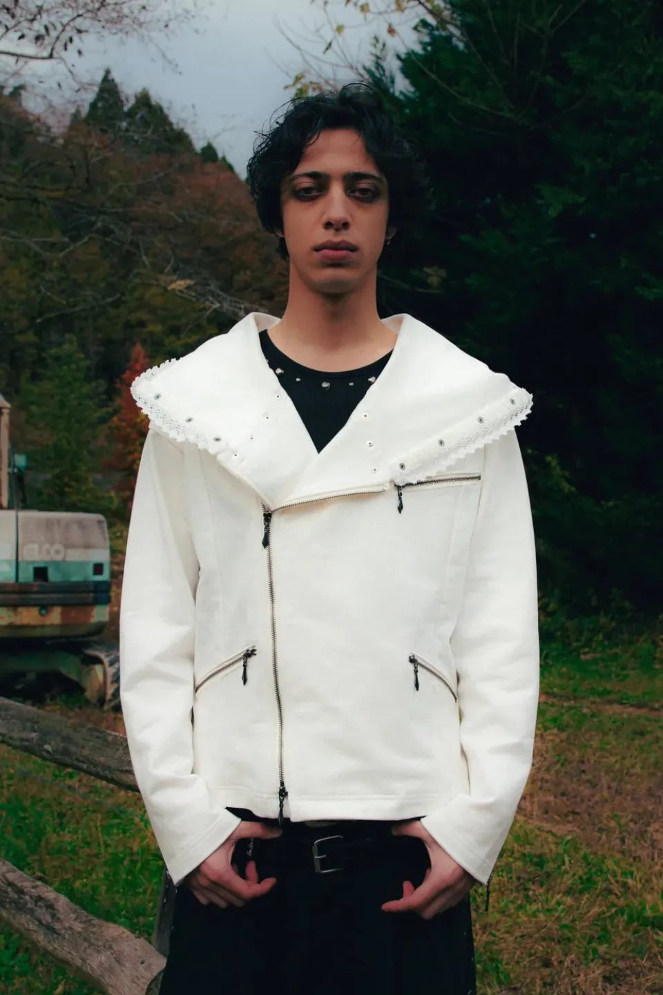 Studded Offset Zip Hoodie