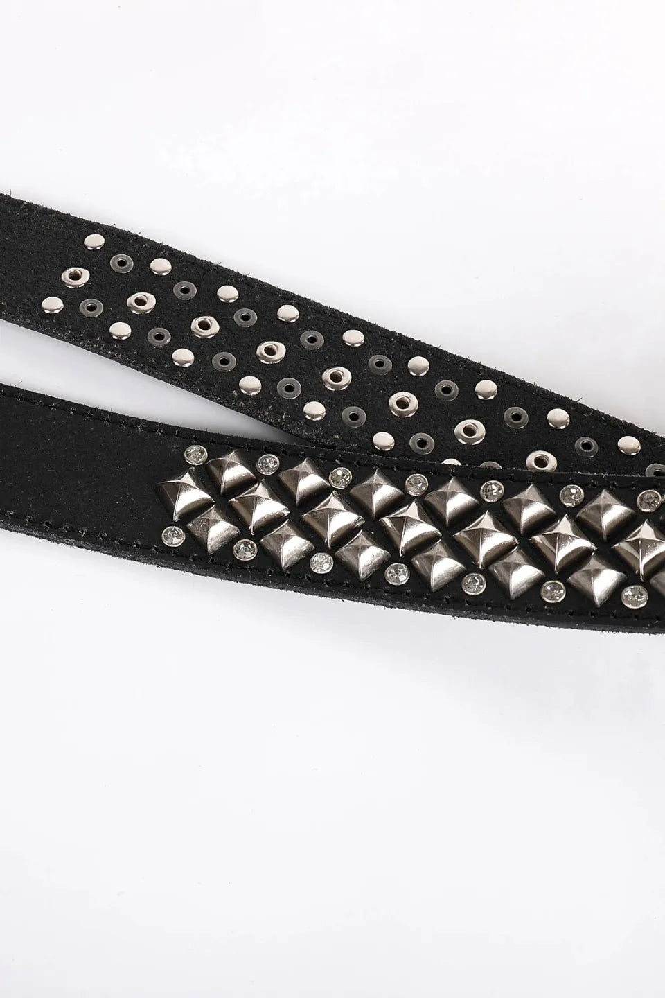 Studded Rhinestone Carved Buckle Leather Belt