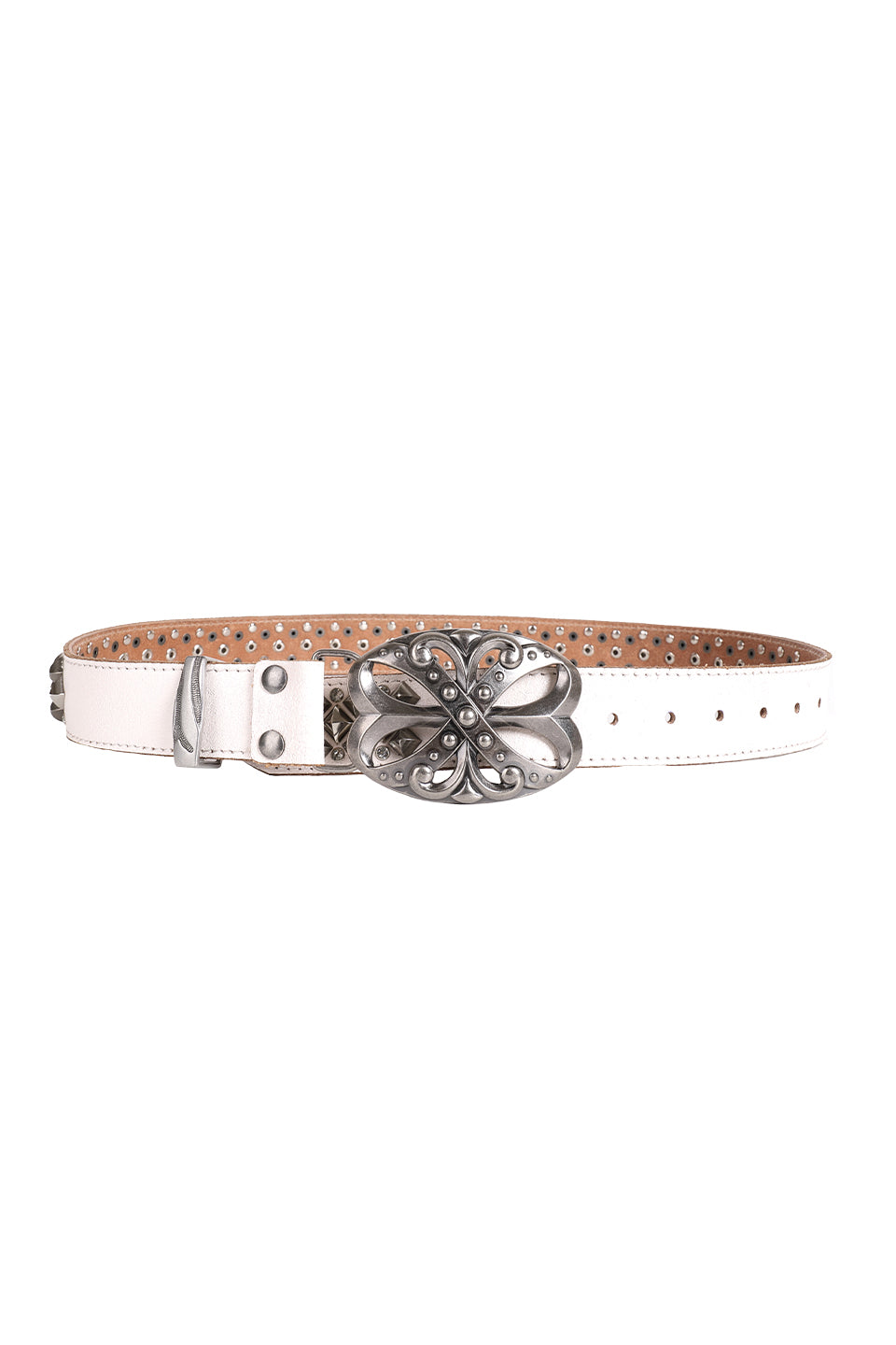 Studded Rhinestone Carved Buckle Leather Belt