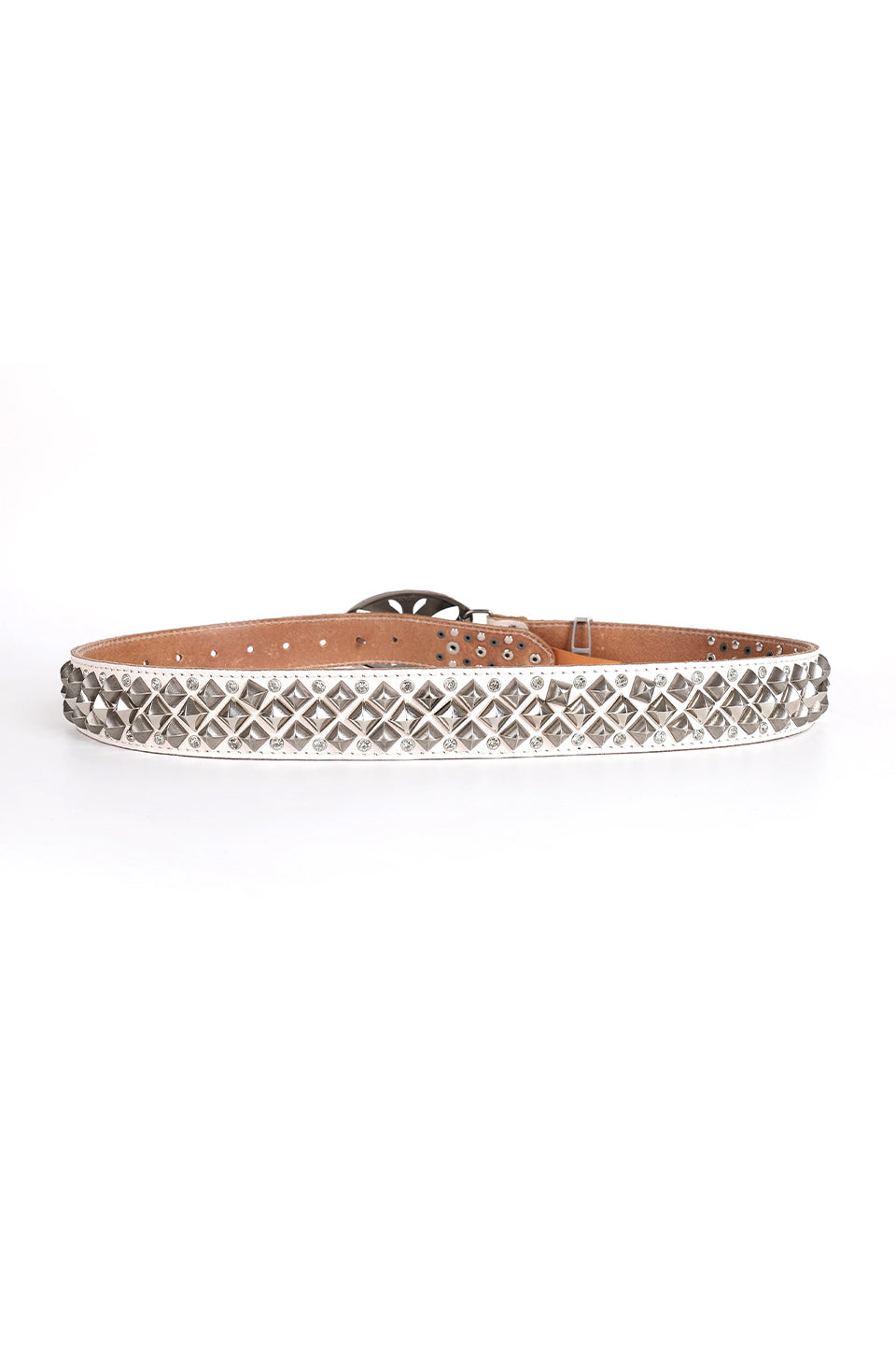 Studded Rhinestone Carved Buckle Leather Belt