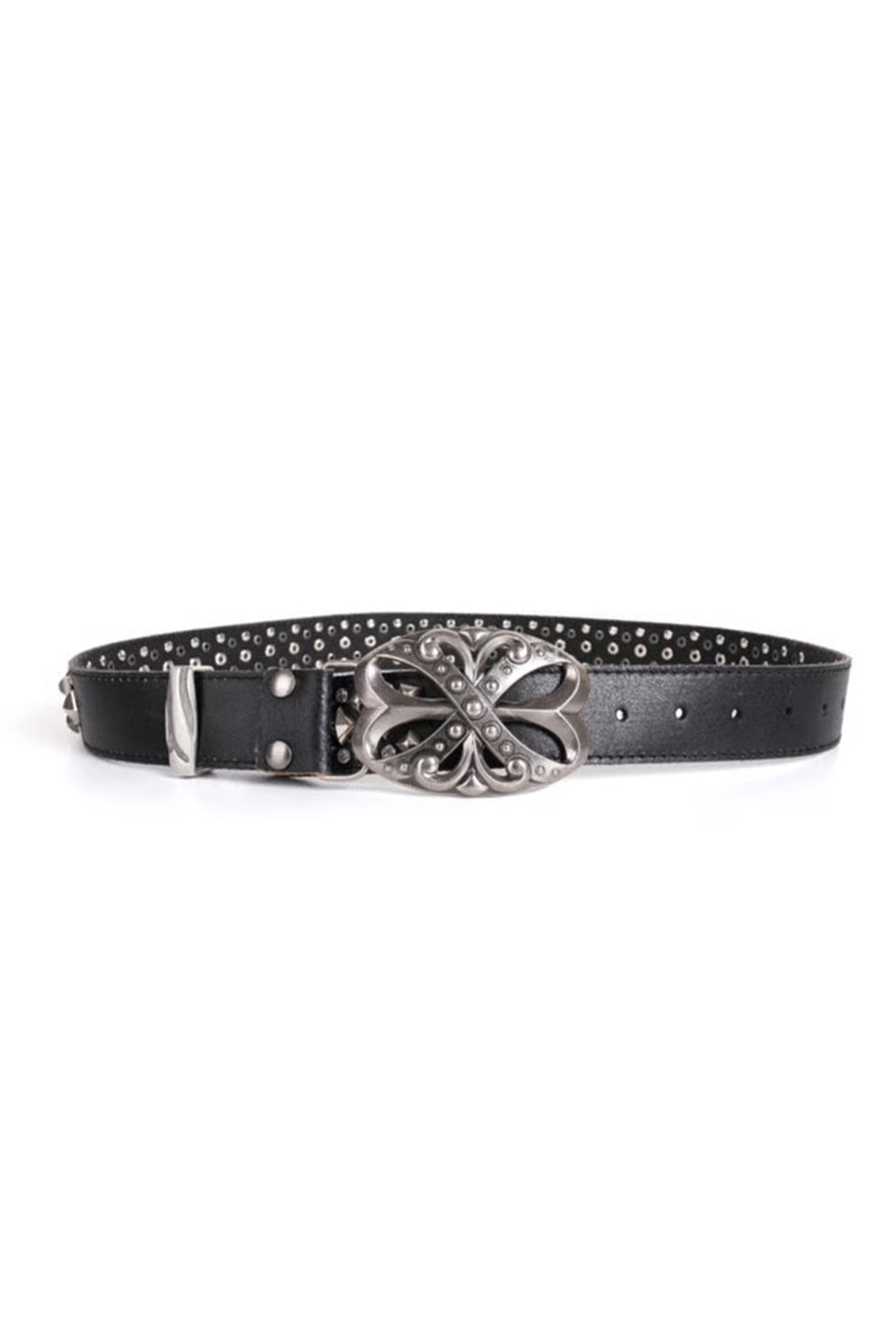 Studded Rhinestone Carved Buckle Leather Belt