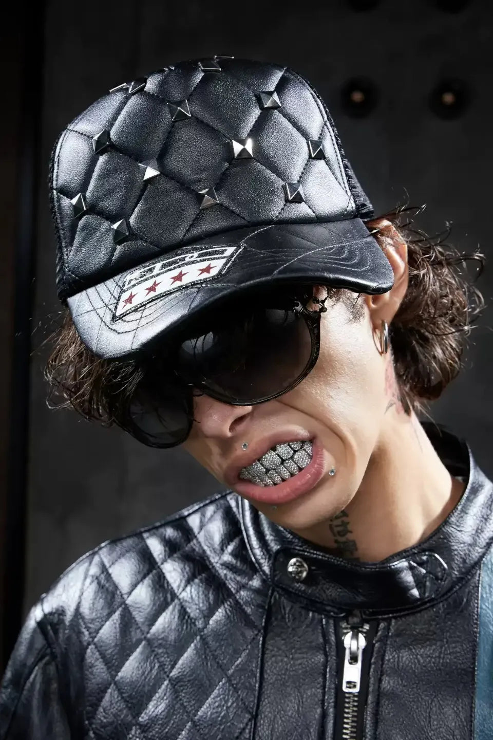 Studded Quilted PU Trucker Cap