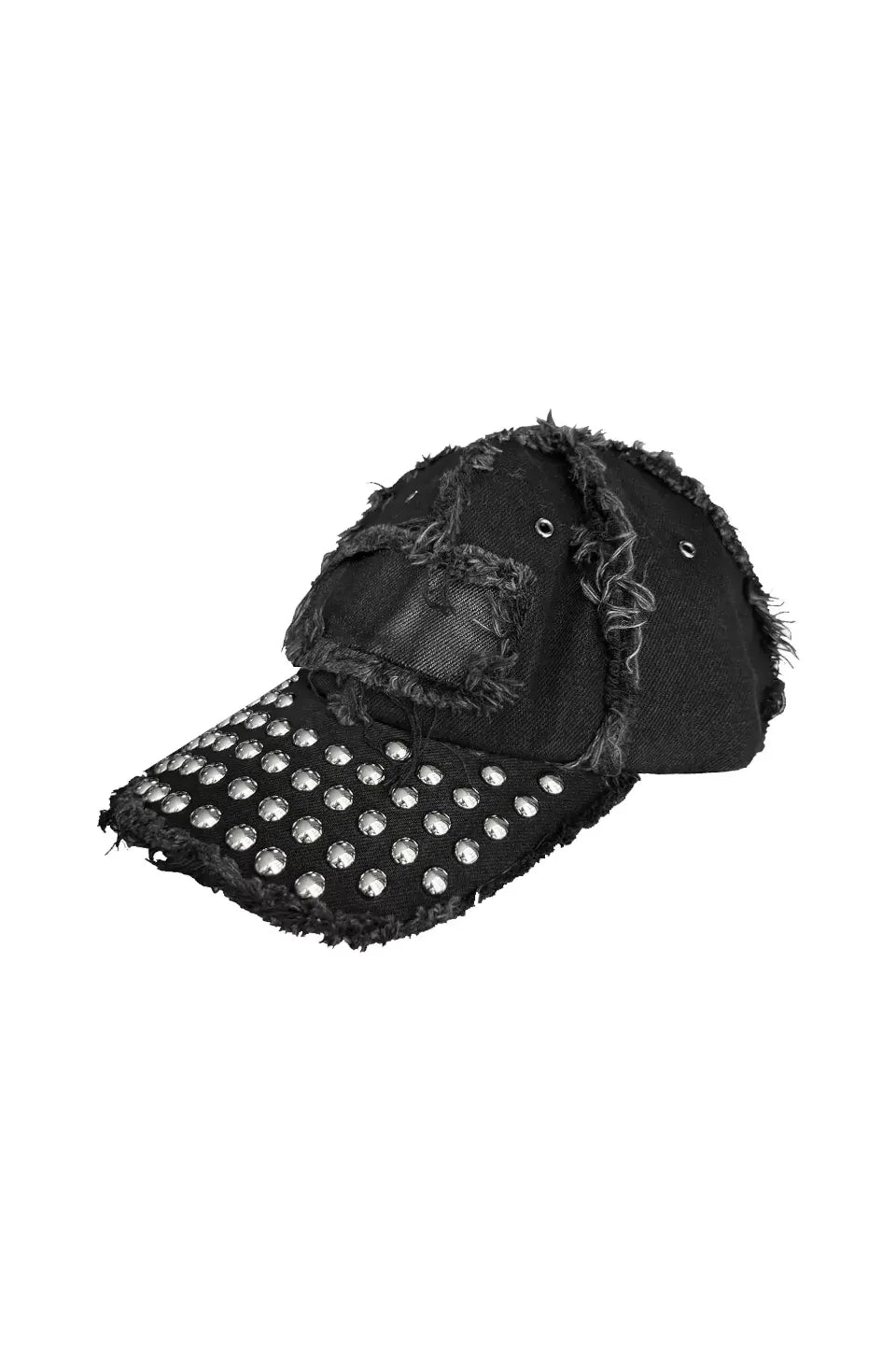 Studded Raw Edge PU Coated Denim Cap