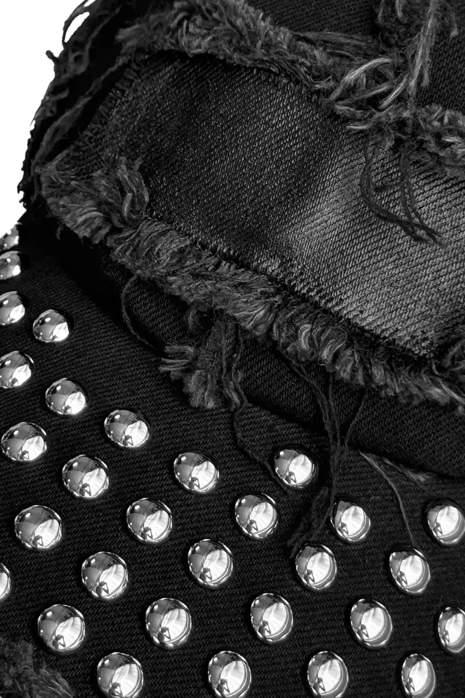 Studded Raw Edge PU Coated Denim Cap