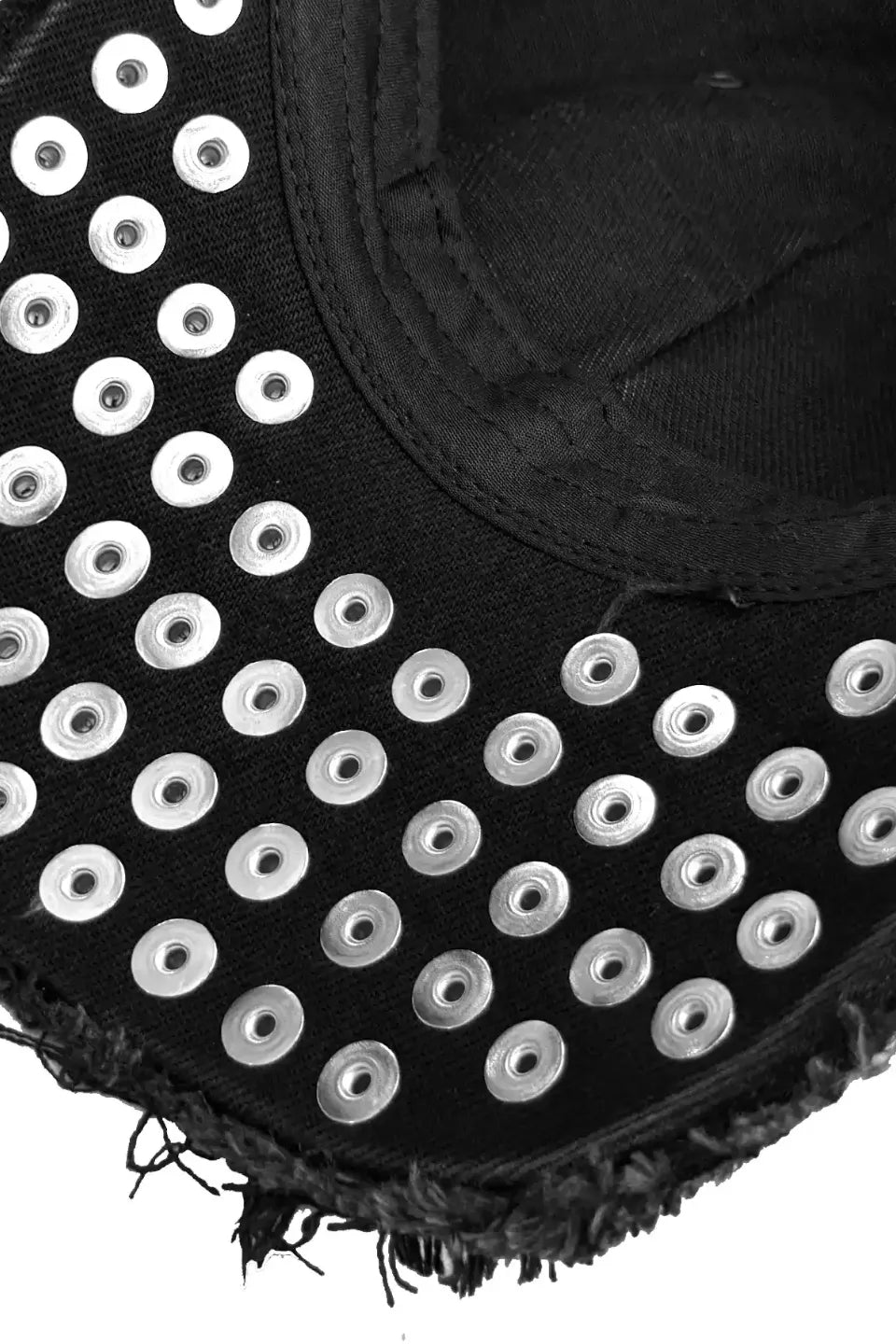 Studded Raw Edge PU Coated Denim Cap