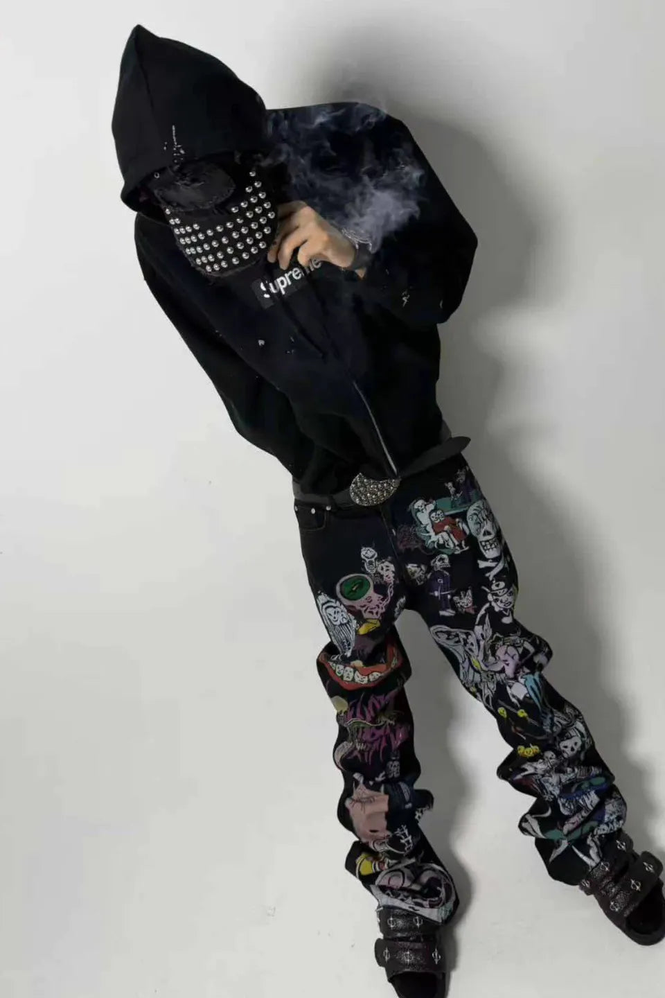 Studded Raw Edge PU Coated Denim Cap
