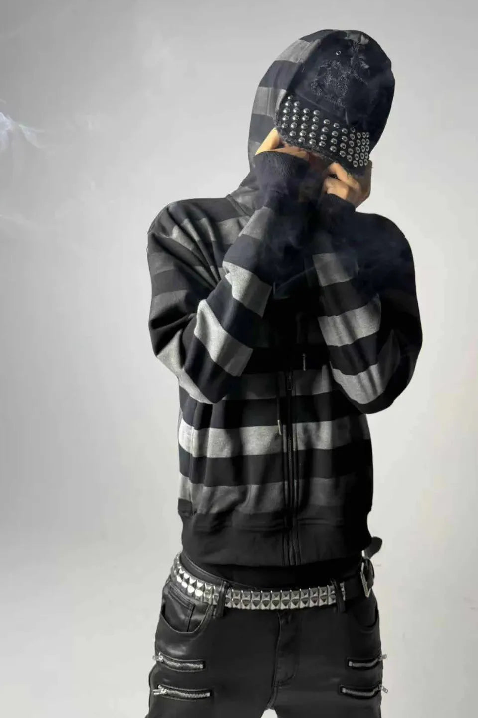 Studded Raw Edge PU Coated Denim Cap