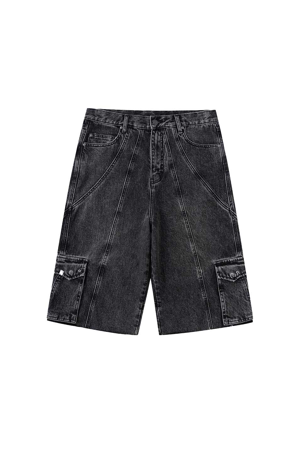 Switching Pierced Baggy Denim Shorts