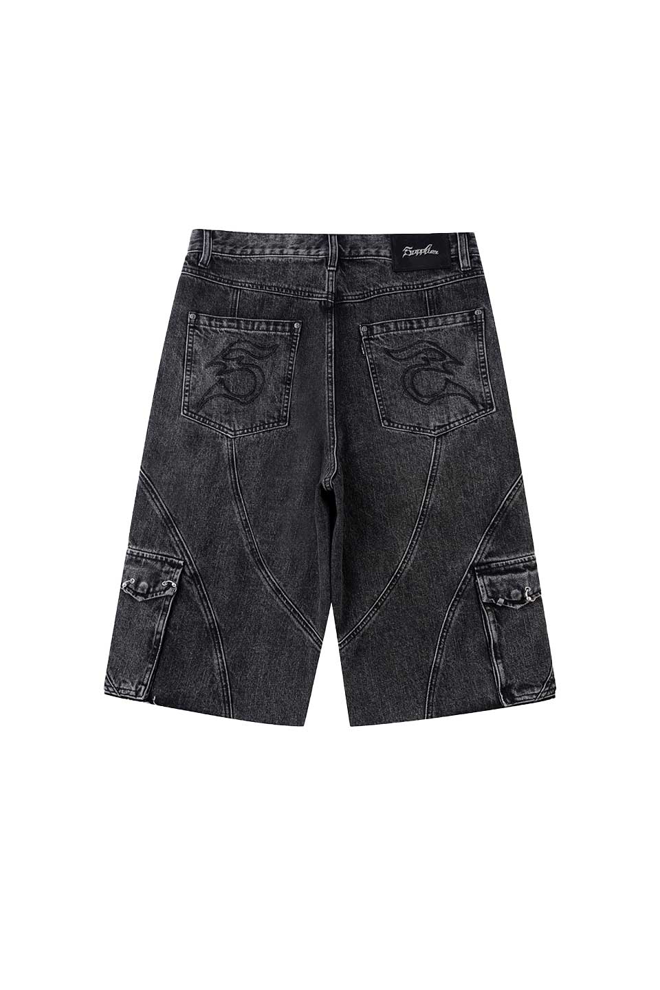 Switching Pierced Baggy Denim Shorts