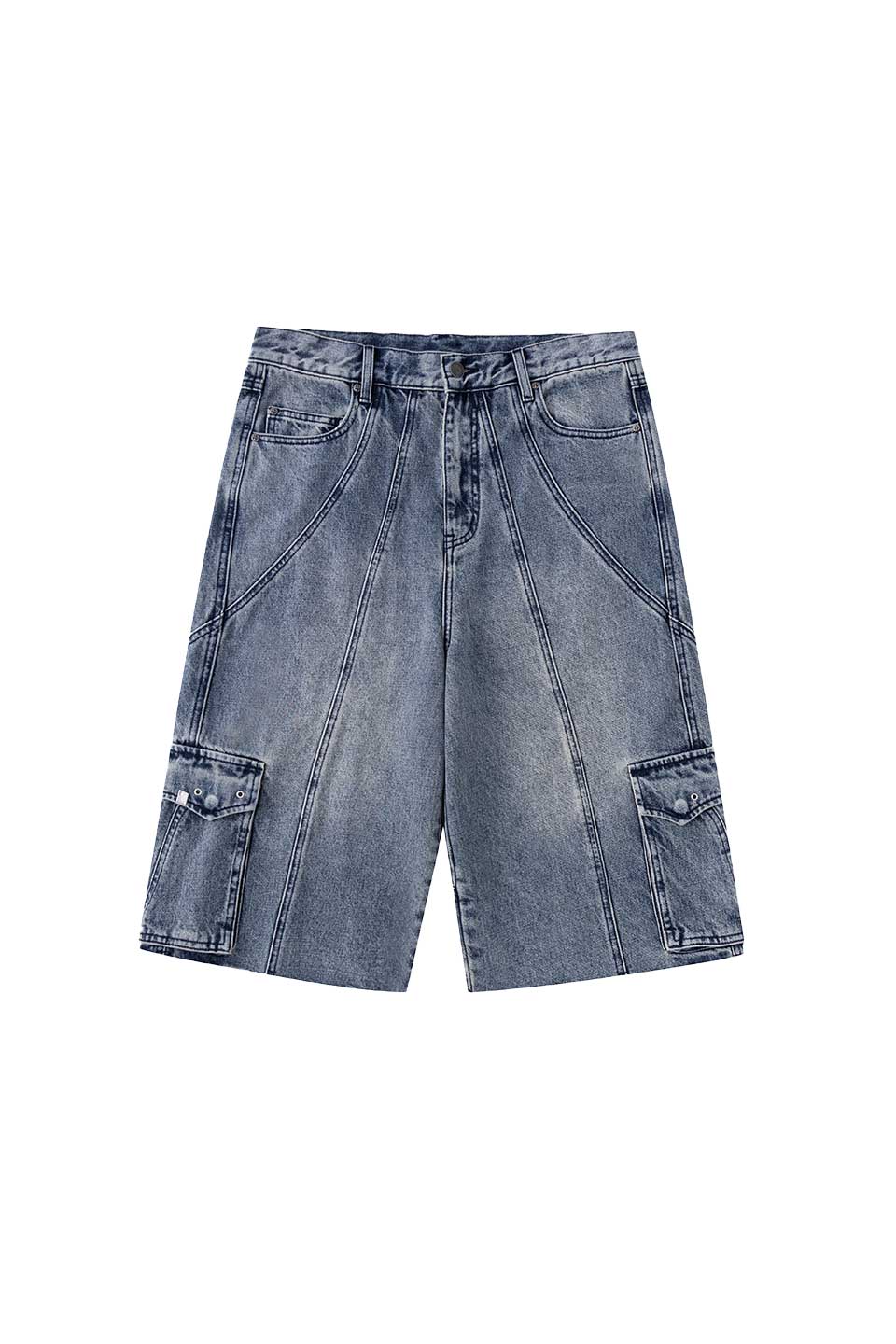 Switching Pierced Baggy Denim Shorts