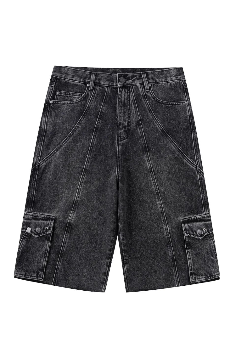 Switching Pierced Baggy Denim Shorts