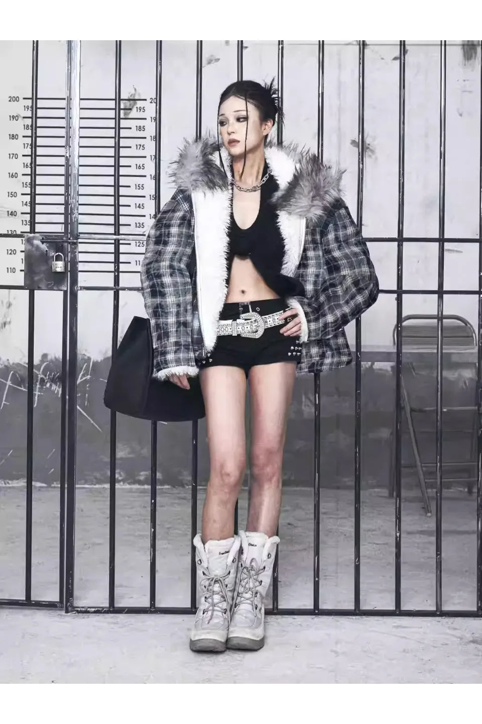 Thick Blue Grid Lamb Wool Jacket