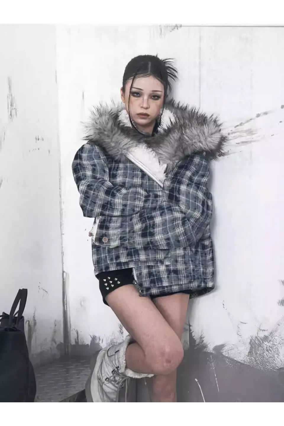 Thick Blue Grid Lamb Wool Jacket