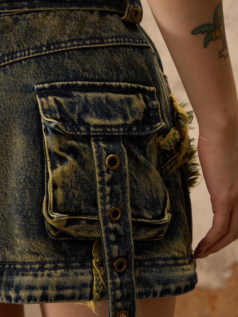 PERSONSOUL(パーソンソウル) - Three Stage Faded Maxi Denim Skirt