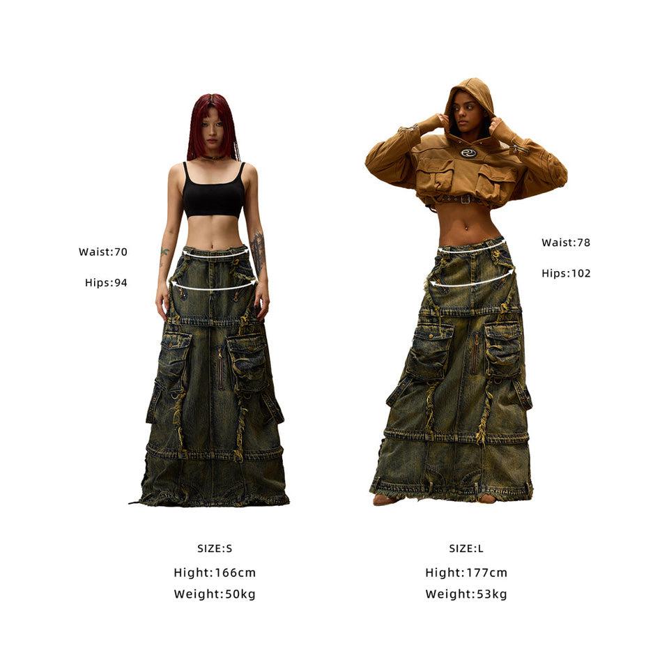 Three Stage Faded Maxi Denim Skirt