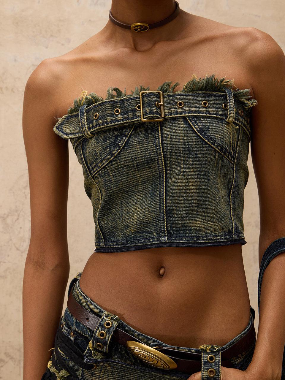 Three Stage Faded Maxi Denim Skirt