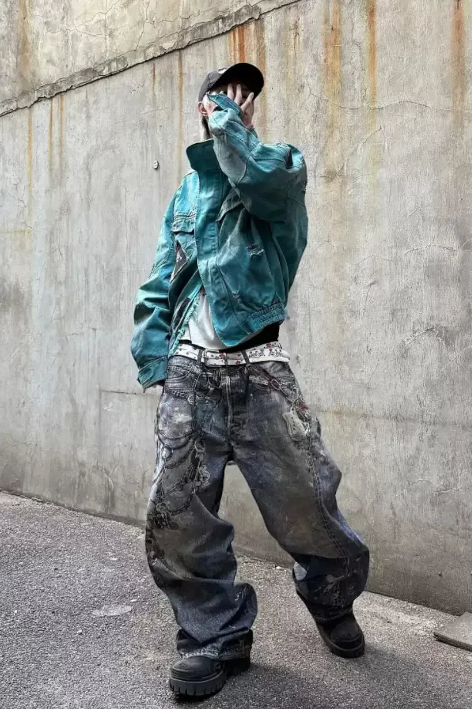 Tiffany Blue Dirt Dyed Patchwork Vintage Jacket