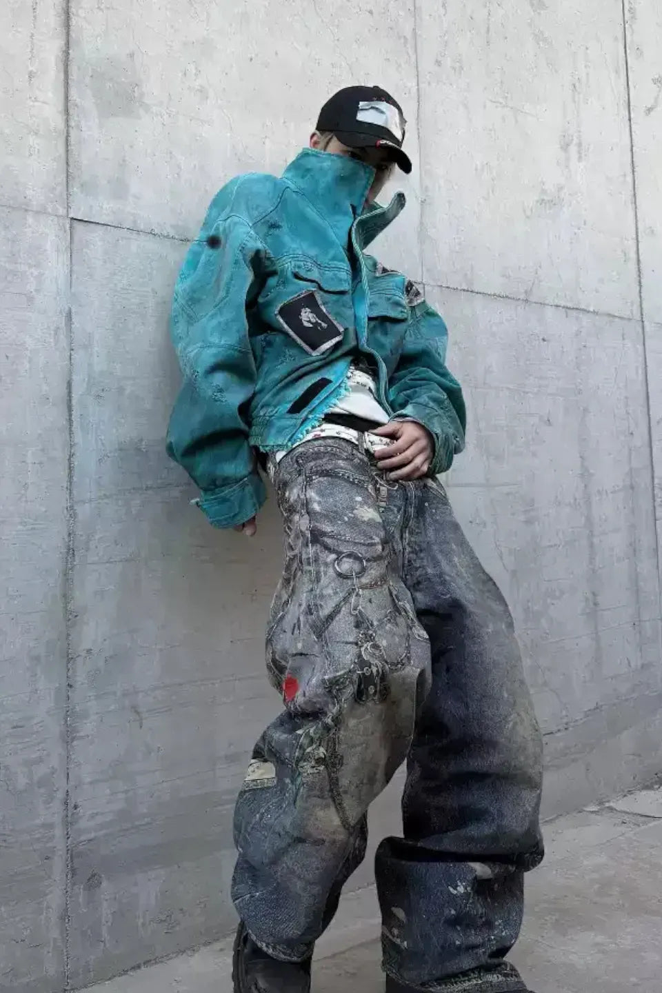 Tiffany Blue Dirt Dyed Patchwork Vintage Jacket