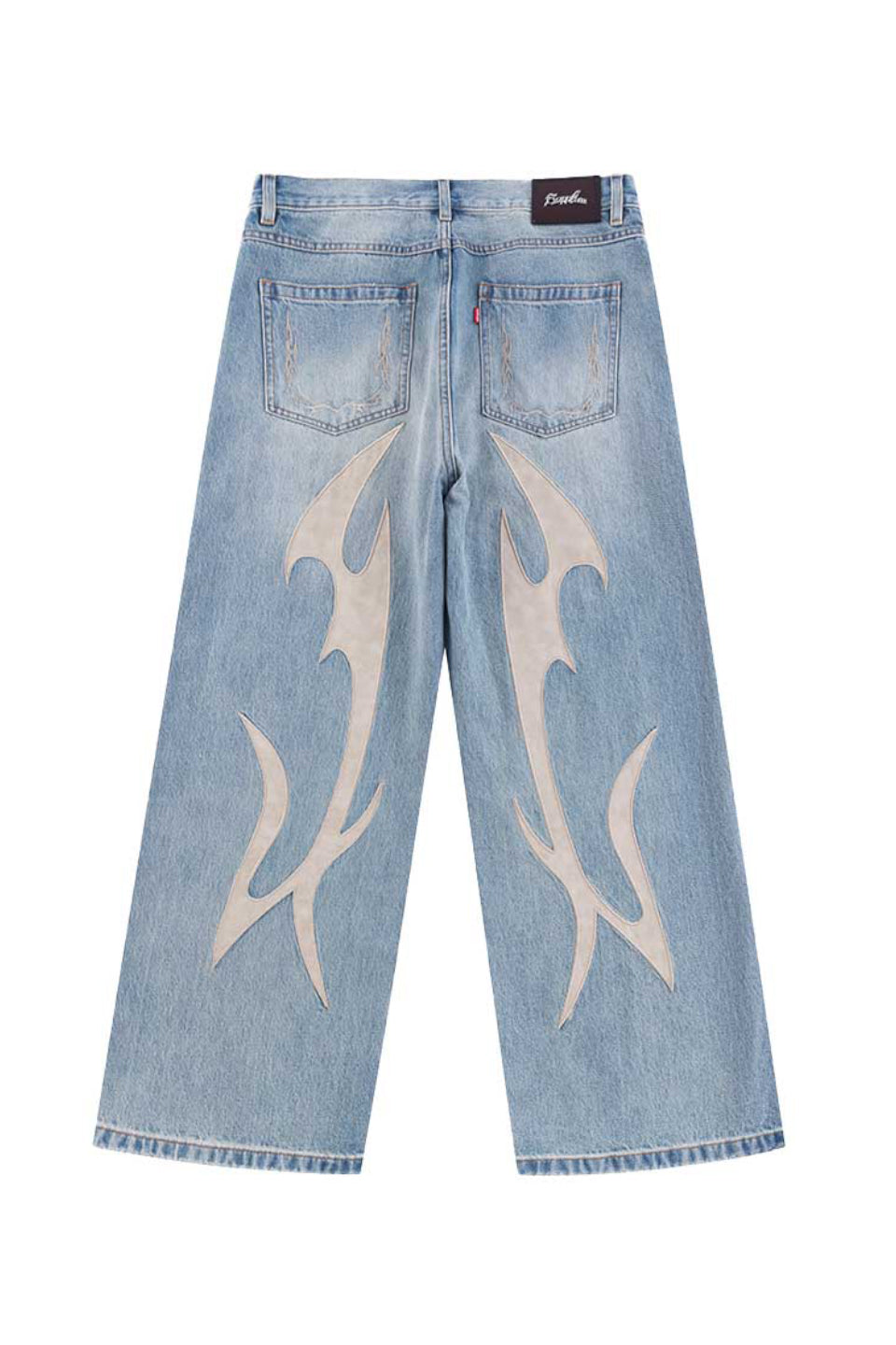 Tribal Leather Patch Baggy Denim Jeans