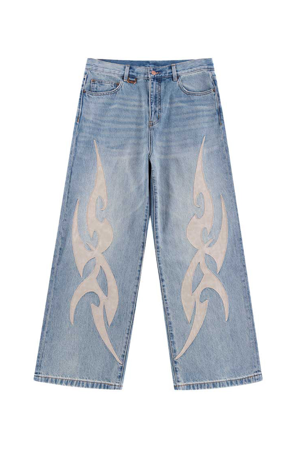 Tribal Leather Patch Baggy Denim Jeans